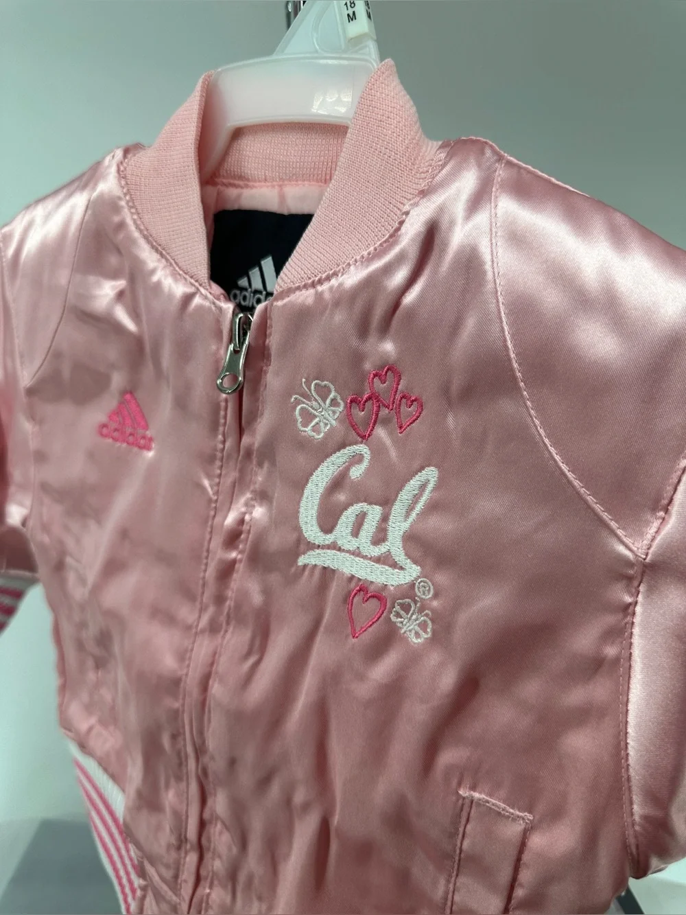 NWT Adidas pink satin U CAL BERKLEY letterman jacket